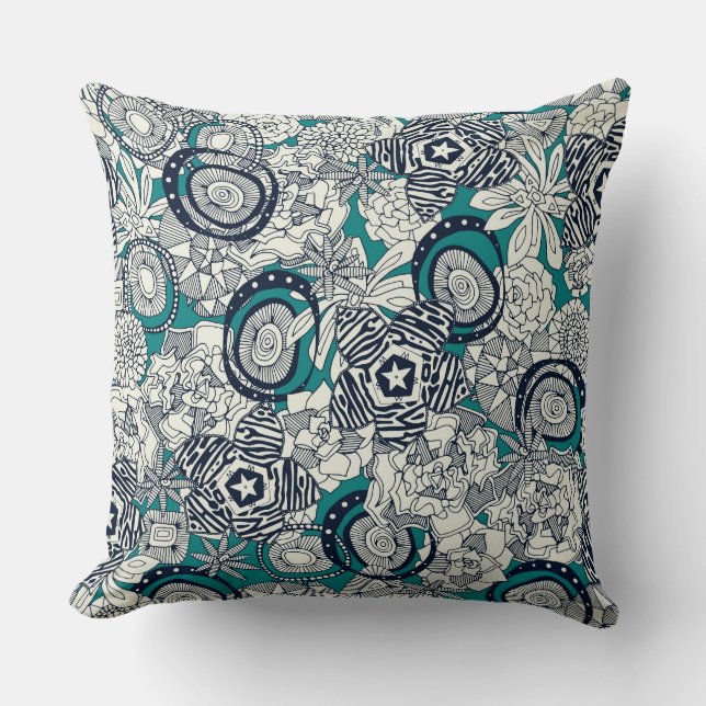 succulents blue indigo cushion (Front)