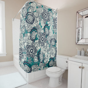 succulents blue indigo shower curtain