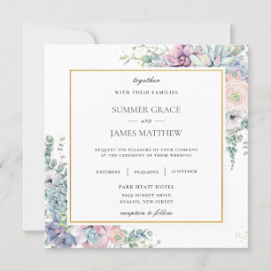 Succulents Blush Floral Greenery Wedding Square  Invitation