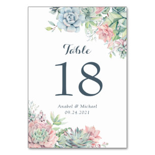 Succulents Blush Floral Greenery Wedding Table Number