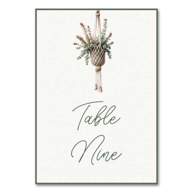 Succulents: Boho Chic Botanical Greenery Plant Table Number (Front)