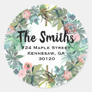Succulents Boho Wreath return address sticker