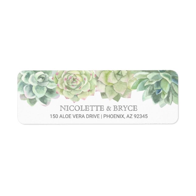 Succulents Botanical Green Wedding Return Address Label (Front)