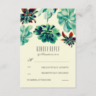 Succulents Bouquet Teal Wedding RSVP Cards