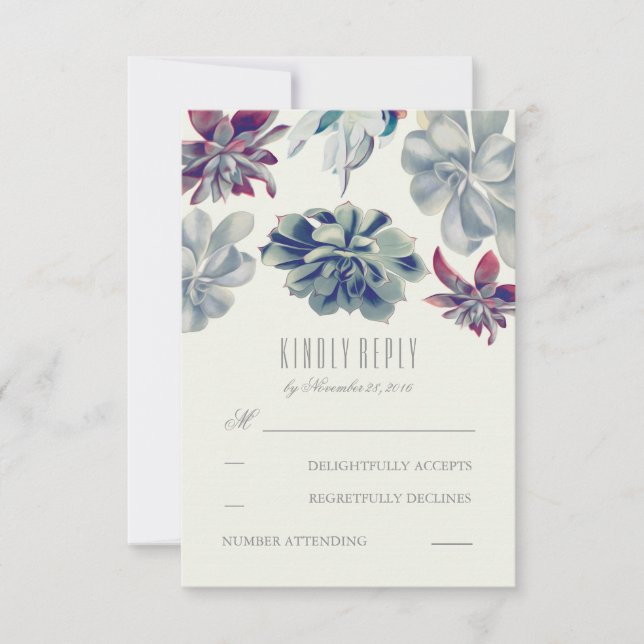 Succulents Bouquet Wedding RSVP Cards (Front)