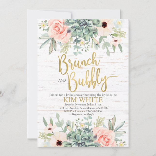 Succulents bridal shower brunch invitation (Front)