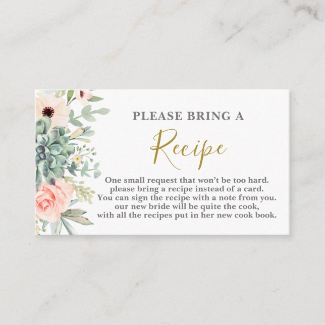 Succulents Bridal Shower Recipe Card Request (Front)