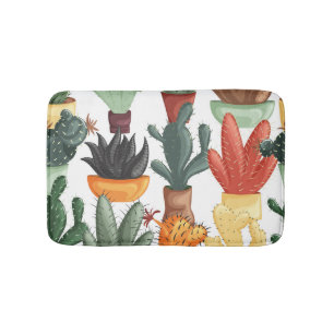 Succulents, cactuses: cute floral pattern. bath mat