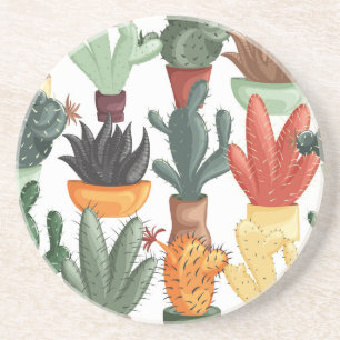 Succulents, cactuses: cute floral pattern. coaster