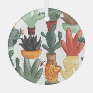 Succulents, cactuses: cute floral pattern. glass tree decoration