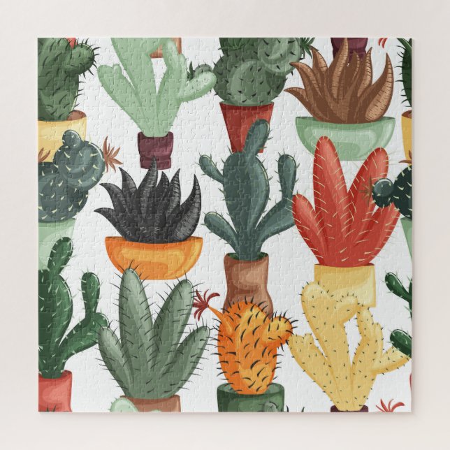 Succulents, cactuses: cute floral pattern. jigsaw puzzle (Vertical)
