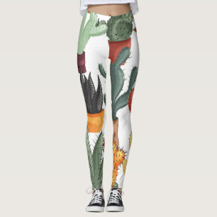 Succulents, cactuses: cute floral pattern. leggings