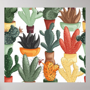 Succulents, cactuses: cute floral pattern. poster