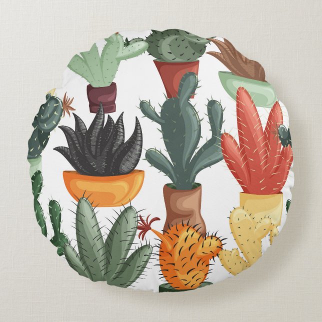 Succulents, cactuses: cute floral pattern. round cushion (Front)