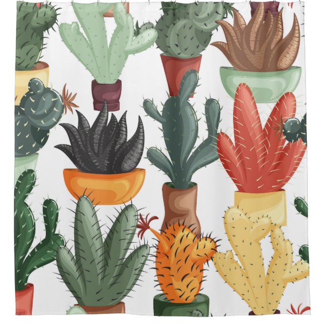 Succulents, cactuses: cute floral pattern. shower curtain (Front)