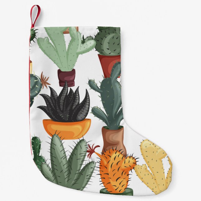 Succulents, cactuses: cute floral pattern. small christmas stocking (Front)