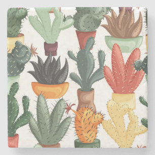 Succulents, cactuses: cute floral pattern. stone coaster