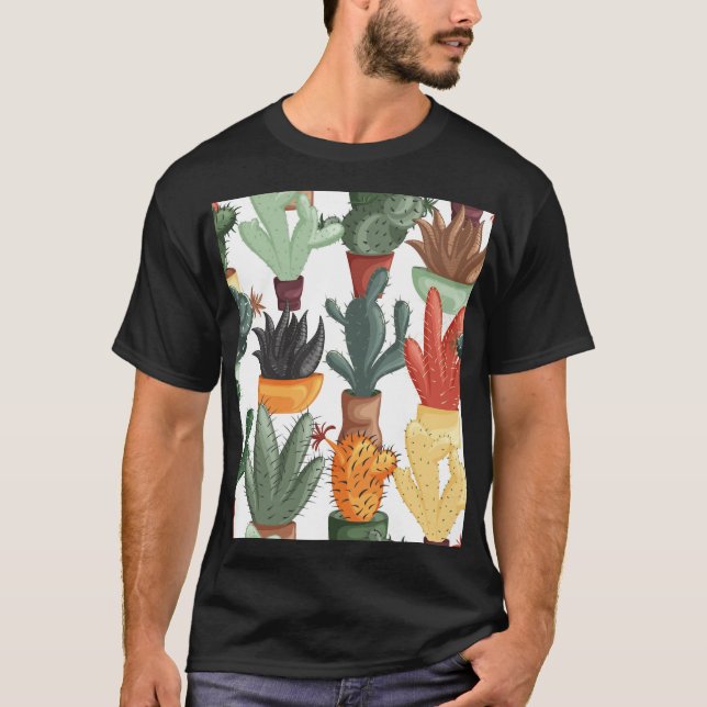 Succulents, cactuses: cute floral pattern. T-Shirt (Front)