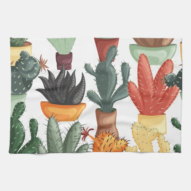 Succulents, cactuses: cute floral pattern. tea towel (Horizontal)