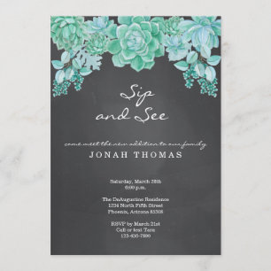 Succulents Chalkboard Sip and See - Gender Neutral Invitation