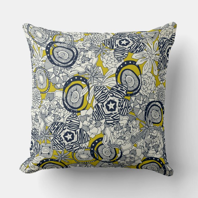 succulents chartreuse indigo cushion (Front)