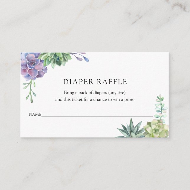 Succulents Diaper Raffle Ticket for Baby Shower Enclosure Card (Front)