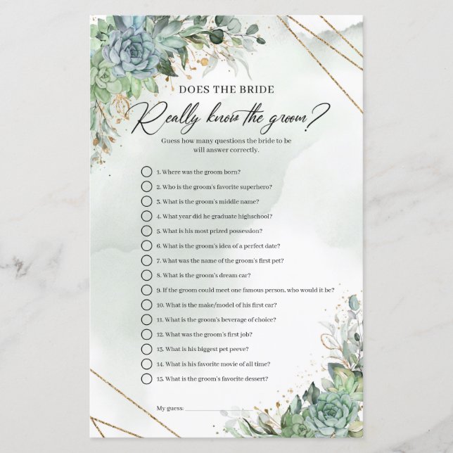 Succulents Does The Bride Really Know The Groom (Front)