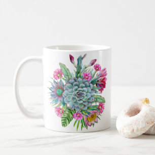 Succulents Echeveria Cactus Flowers Coffee Mug