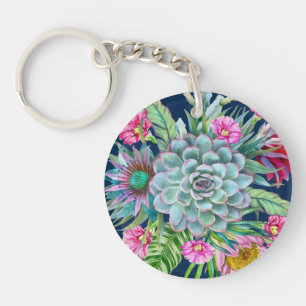 Succulents Echeveria Cactus Flowers Key Ring