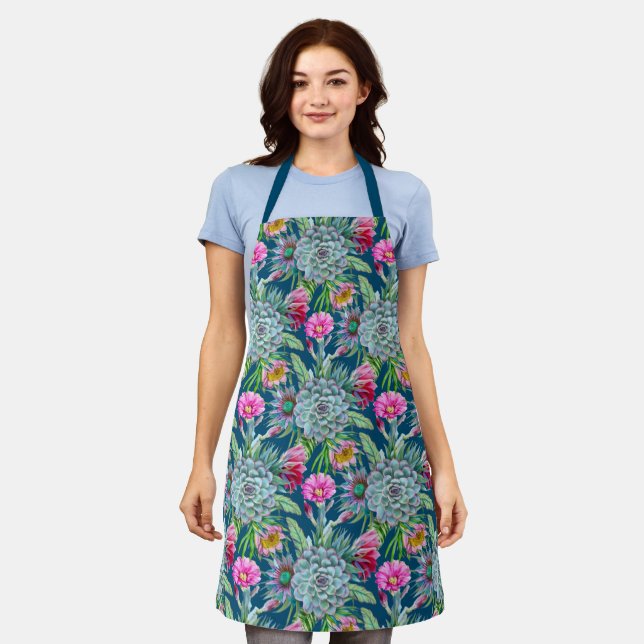 Succulents Echeveria Cactus Flowers Pattern Apron (Worn)
