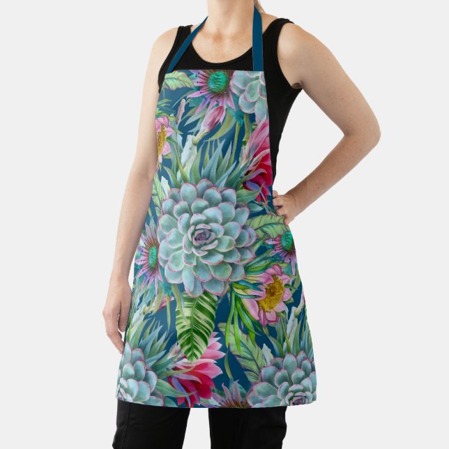 Succulents Echeveria Cactus Flowers Pattern  Apron (Insitu)