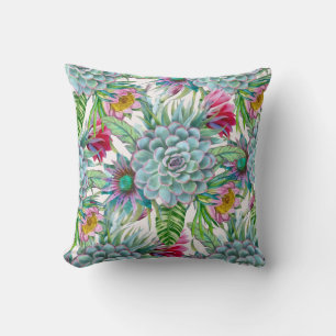 Succulents Echeveria Cactus Flowers Pattern Cushion