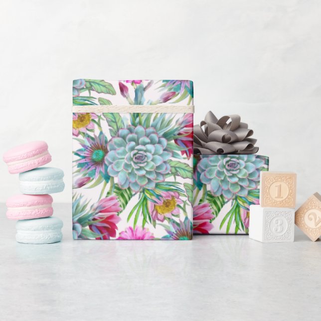 Succulents Echeveria Cactus Flowers Pattern  Wrapping Paper (Baby Shower)