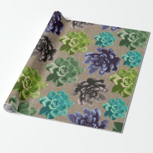 Succulents Faux Burlap Wrapping Paper