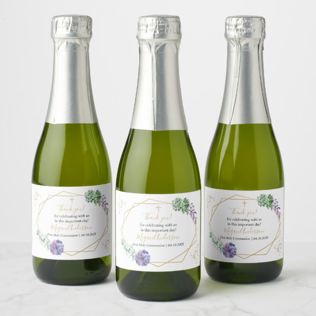 Succulents First Communion Favours Sparkling Wine  Label (Bottles)