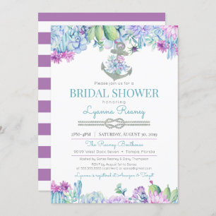 Succulents & Floral Anchor Nautical Bridal Shower Invitation