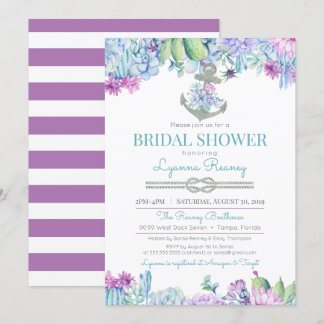 Succulents & Floral Anchor Nautical Bridal Shower Invitation