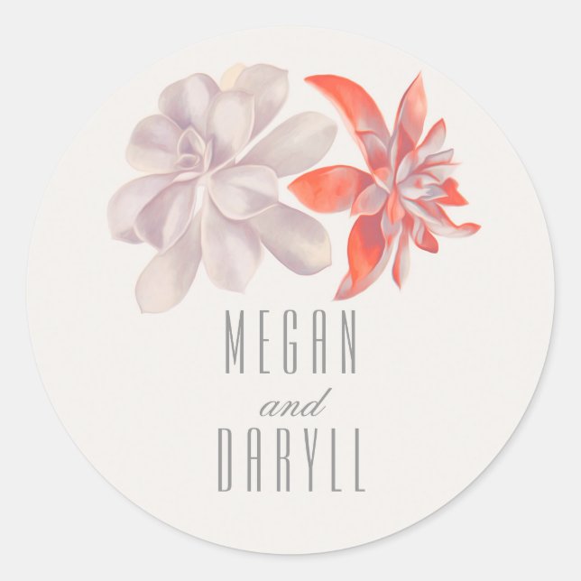 Succulents Floral Bouquet Wedding Classic Round Sticker (Front)