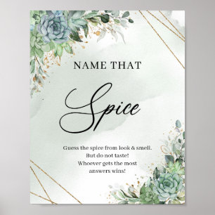 Succulents floral gold Name that Spice game sign