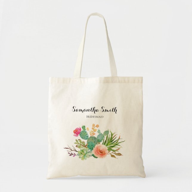 Succulents Floral Greenery Tote Bag (Front)