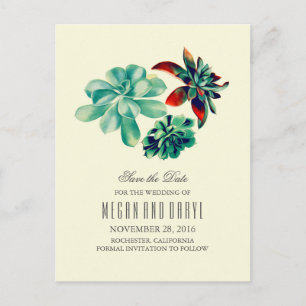 succulents floral romantic teal save the date announcement postcard