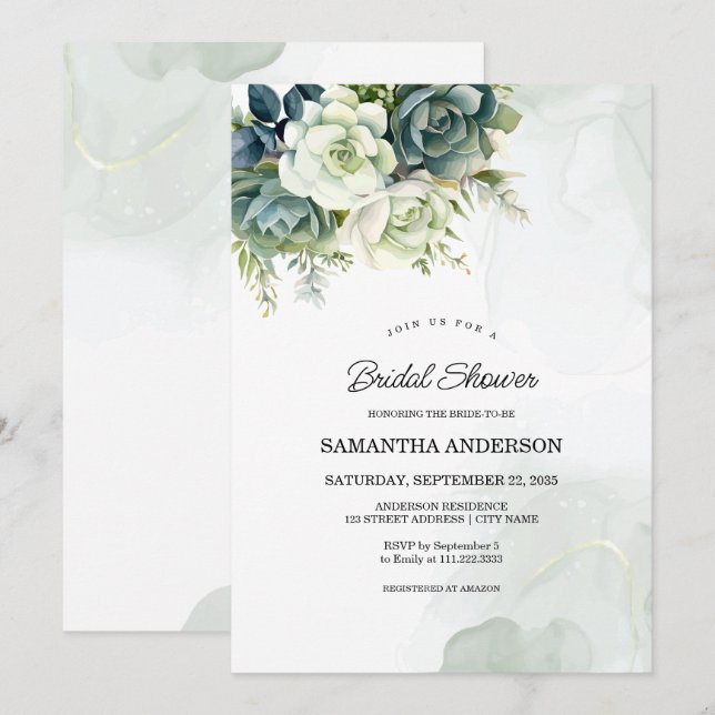 Succulents, flowers and greenery Bridal Shower Invitation (Front/Back)