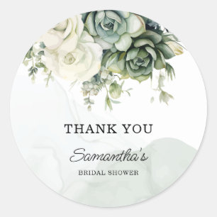 Succulents, flowers Bridal Shower Thank You Classic Round Sticker
