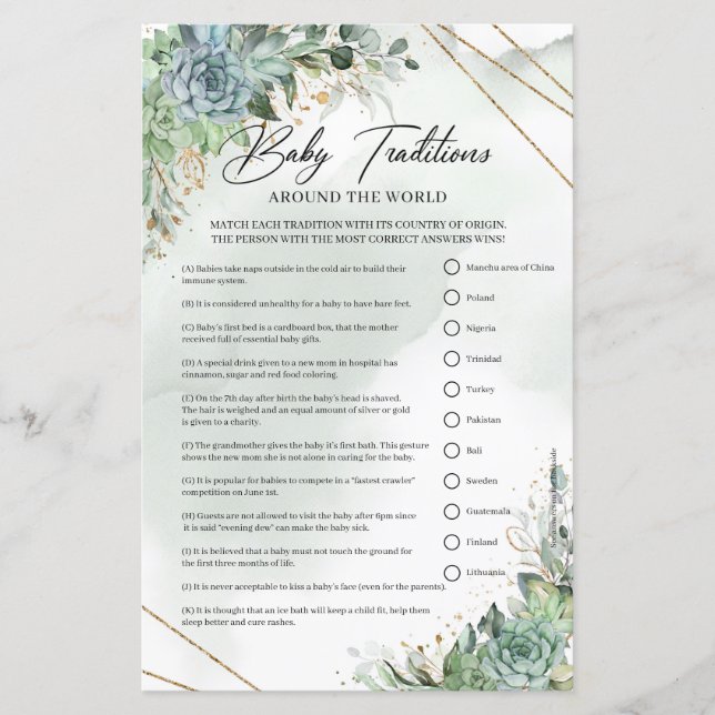 Succulents gold Baby Traditions around the world (Front)