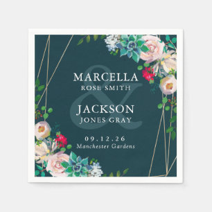 Succulents & Gold Chic Wedding Napkin