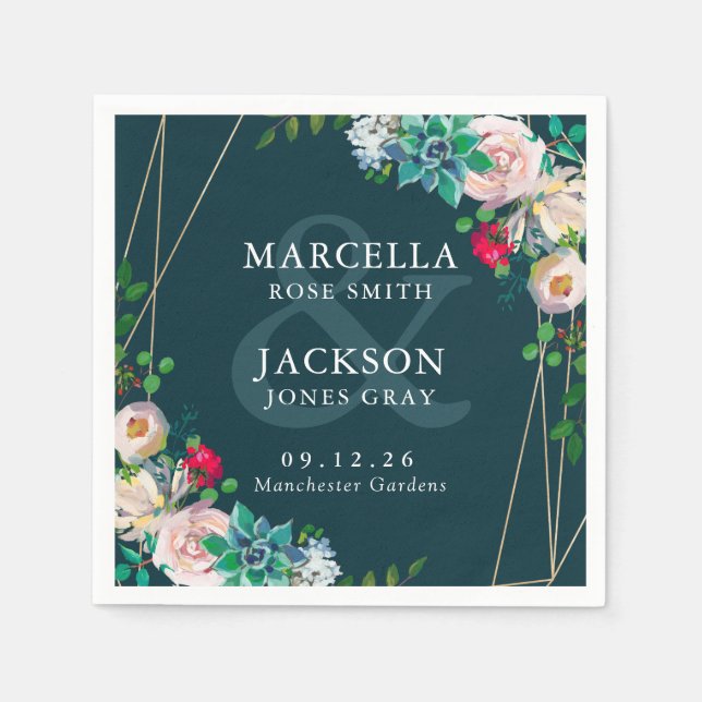 Succulents & Gold Chic Wedding Napkin (Front)