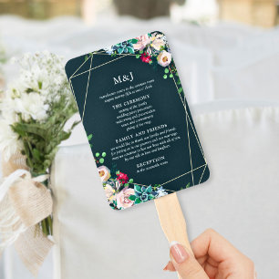 Succulents & Gold Chic Wedding Program Hand Fan
