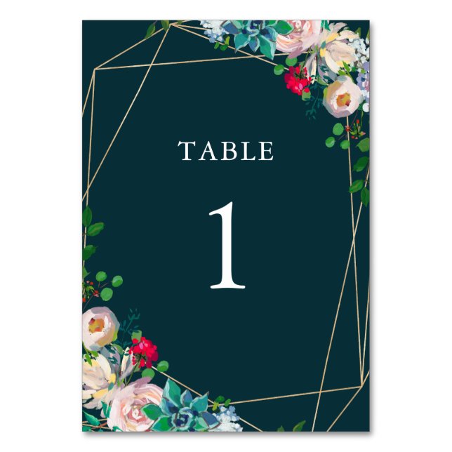 Succulents & Gold Chic Wedding Program Table Number (Front)