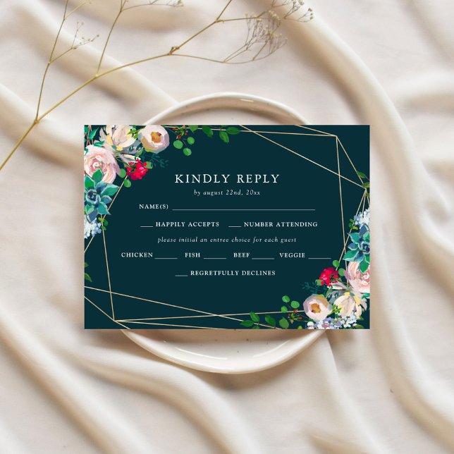 Succulents & Gold Chic Wedding RSVP Invitation (Creator Uploaded)
