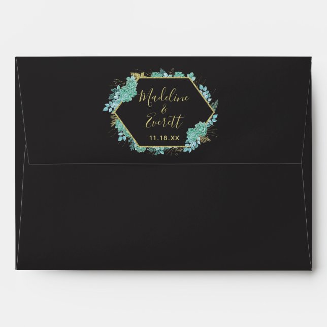 Succulents Gold Frame Any Colour Wedding Monogram Envelopes (Back (Top Flap))